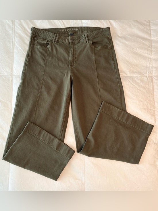 American Eagle Outfitters Pants - American Eagle Low-Rise Baggy Wide-Leg Jeans Size 14 Olive Green Stretch Y2K